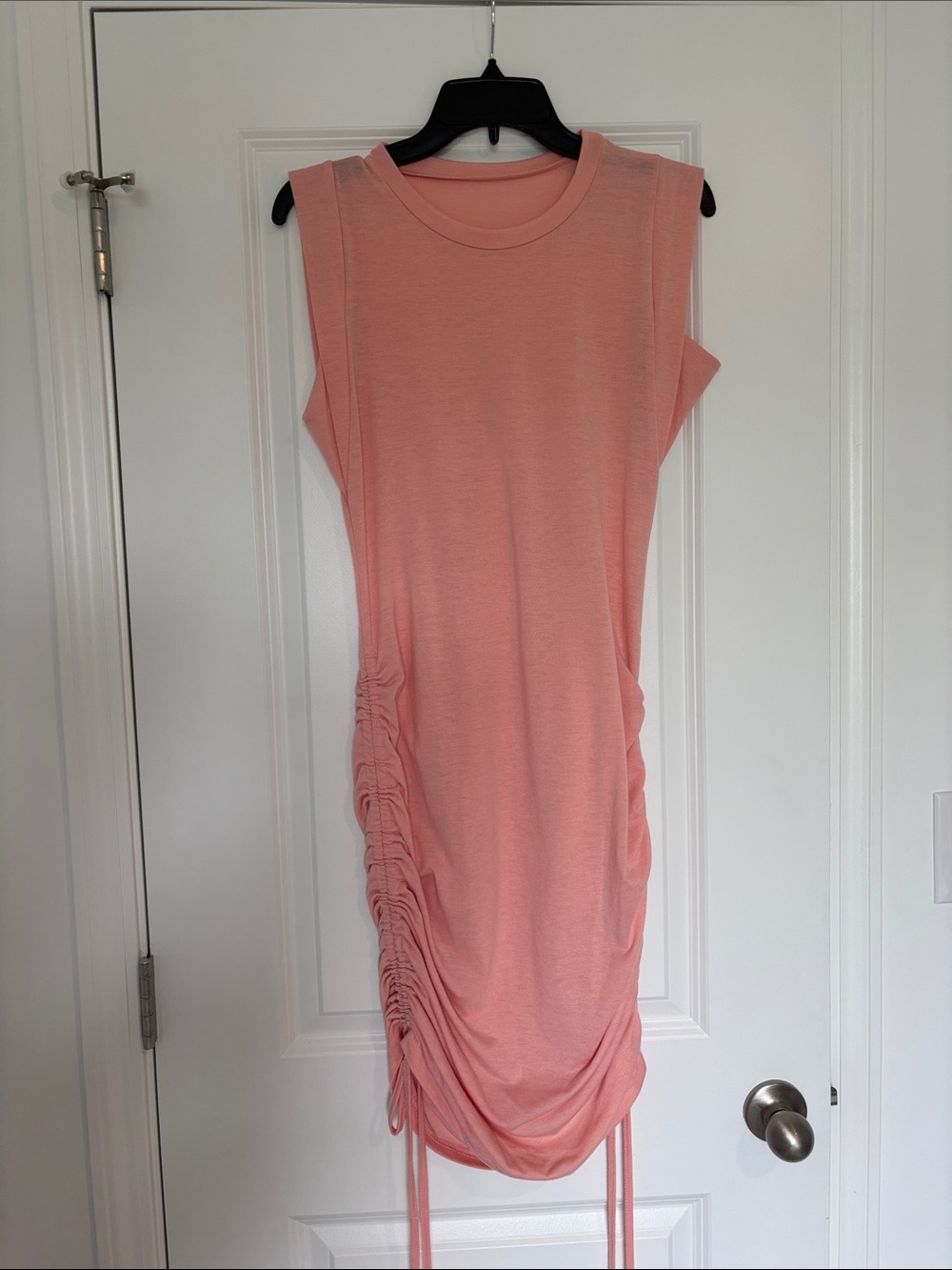 Sleeveless Ruched Drawstring Midi Dress - Soft Peach